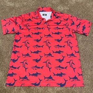 Waggle Golf Polo Shirt Red Navy Shark Print Short Sleeve Performance Men's XL